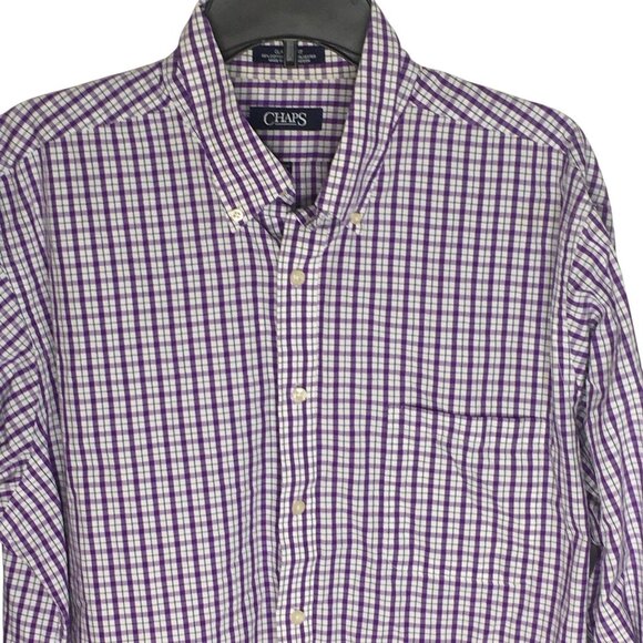 Chaps Shirt Mens 17.5 36/37 Classic Fit Plaid Wrinkle Free Button Up Dress Shirt - Picture 2 of 14